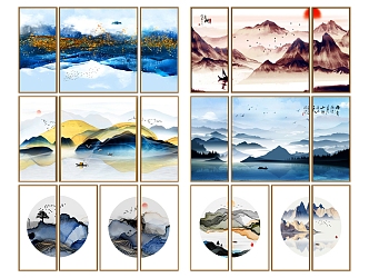 New Chinese Landscape Painting Ink Landscape Pendant Decorative Painting 3d model