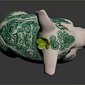 Cute Pig Shaped Living Decor Figurine With White Green Intricate Patterns
