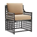Stylish Single Sofa With Black Metal Grid Frame And Beige Fabric 3d model