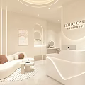 Modern Luxury Cream Tone Beauty Salon Reception Area With Cozy Seats And Elegant Lighting