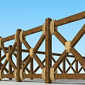Garden Ornament Wooden Railing With Cross Pattern And Decorative Connectors