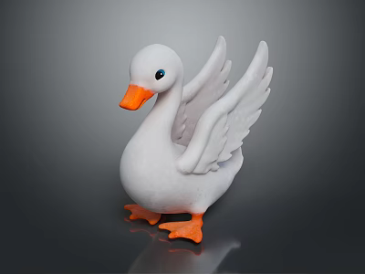 White Duck Stuffed Toy With Orange Beak And Feet Spread Wings Design 3d model