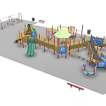 Colorful Outdoor Playground Equipment With Slides Climbing Frames Safety Fencing And Canopy