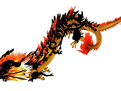Flying Dragon with Red and Golden Flame in Winding Flight Posture 3d model