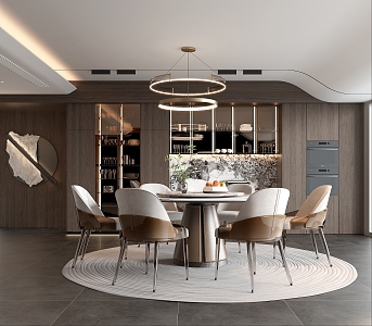 Restaurant Dining Table and Chair Combination Dining Table Dining Chair Wine Cabinet Chandelier 3d model