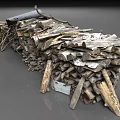 Natural Stones And Wood Pile With Logs Of Various Sizes And Branches