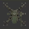 Natural Landscape With Green Mechanical Spider And Metal Legs On Rocky Terrain