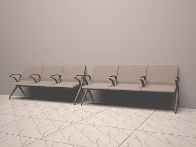 Gray Public Chairs With Metal Armrests Against Wall On Marble Floor 3d model