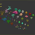 Various Colorful Trees and Plants with Different Shapes in 3D Illustration Style