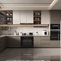 Modern Kitchen Interior With Sleek Gray Cabinets Countertop And Integrated Appliances