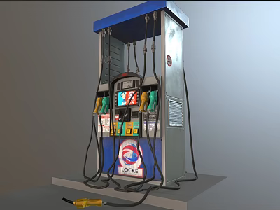 Gas Station Fuel Dispenser With Multiple Fuel Nozzles Display Screen Yellow Nozzle And LODOL Logo 3d model