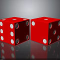 Two Red Dice With White Dots On Shiny Reflective Surface
