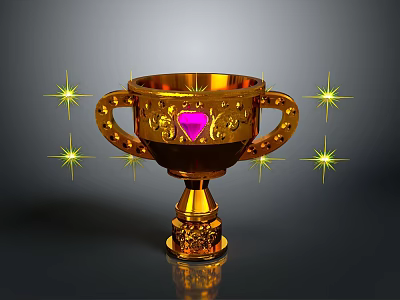 Elegant Golden Household Trophy With Pink Gem And Star Accents 3d model