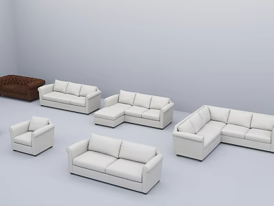 Modern Living Room Sofa Set Featuring White Brown L shaped Two seater Single seater Styles 3d model