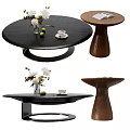 Modern Coffee Table Designs With Round Top Wooden Base Vase And Decorative Flowers