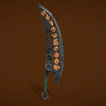 Fantasy Scimitar Weapon With Black Blade Orange Runes Green Hilt And Decorative Patterns