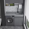 Home Balcony With Washing Machine Grey Cabinets Marble Wall Near Window With Blinds