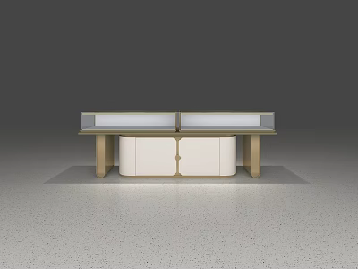 Modern Display Cabinet with White Storage Cabinets and Gold Frame Countertop Design 3d model
