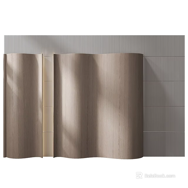 Modern Minimalist Reception Background Wall With Wooden Curved Panels And Striped Texture 3d model 