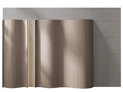 Modern Minimalist Reception Background Wall With Wooden Curved Panels And Striped Texture 3d model
