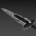 Futuristic Fantasy Sword With Blue Glowing Gem Metal Hilt Guard And Black Handle