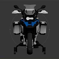 Blue And Silver Adventure Motorcycle With Side Cases And Yellow Rim Tires