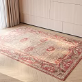 Traditional Patterned Square Rug on Wooden Floor in Bright Living Room with Natural Light