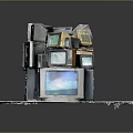 Vintage Televisions Stacked To Form Sculpture On White Base Electronic Art