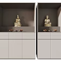 Modern Gray Buddhist Shrine Cabinet With Golden Buddha Statues And Drawers