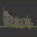 Ancient Ruin Structure With Arched Doorway Stone Walls Green Plants And Purple Flowers