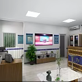 Government Service Hall Interior With Service Counter Office Area Seats And Green Plants