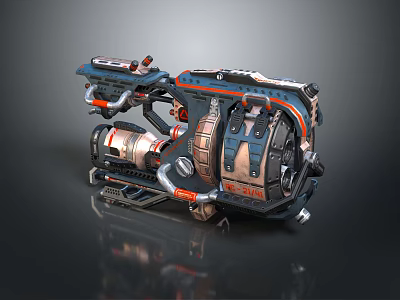 Sci Fi Mechanical Weapon With Metal Pipes And Worn Industrial Design 3d model