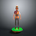 3D Character Model With Bird Inspired Feathered Hat Standing On Green Platform Base 3d model