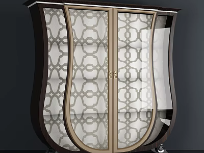 Elegant Modern Wardrobe Design With Wooden Frame And Glass Doors Featuring Geometric Pattern And Wheels 3d model