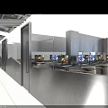 Modern Internet Cafe Corridor With Glass Partitions Dark Walls And City Night View