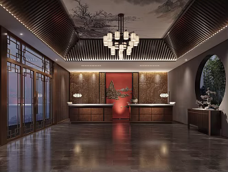 New Chinese Hall Hotel Lobby Corridor 3d model