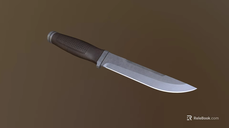 Weapon Knife With Black Textured Handle And Sharp Metal Blade 3d model