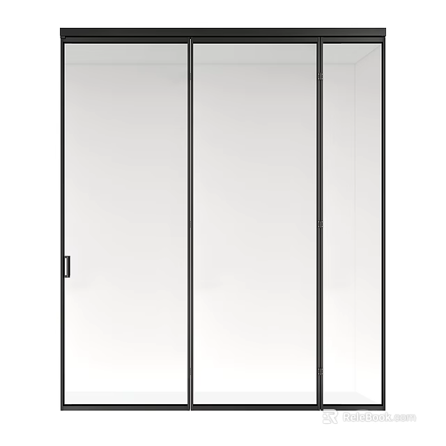 Modern Glass Sliding Door With Black Metal Frame For Interior Partition Design 3d model 