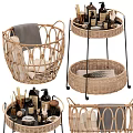 Stylish Wicker Storage Baskets and Rolling Trolley for Daily Washing Essentials with Towels Toiletries