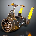 Vintage Unique Motorcycle With Metallic Design Aircraft Engine Wheel And Burning Flames