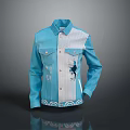 Blue Denim Jacket With White Panel Stag Pattern Front Pockets Button Closure 3d model