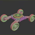 Four Wheeled Robot Vehicle Chassis With Circular Center And Orange Ring Design