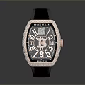 Luxury Wristwatch With Black Leather Strap Square Dial Diamond And Gold Accents