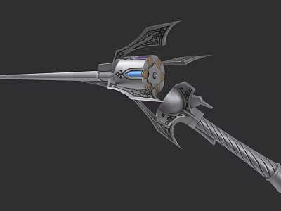 Fantasy Silver Weapon With Intricate Carvings Blue Glowing Gem And Spiral Handle 3d model