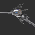 Fantasy Silver Weapon With Intricate Carvings Blue Glowing Gem And Spiral Handle