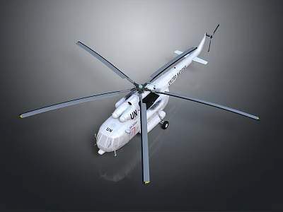 Modern White Detailed Helicopter Side View With Large Rotors Cockpit And Shiny Surface 3d model
