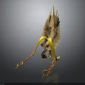 Ornate Winged Weapon With Golden Brown Decorative Straps And Spikes In Metallic Texture