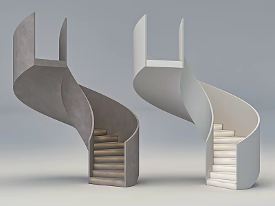 Modern Spiral Staircase Design With Gray And White Sleek Curved Structure 3d model