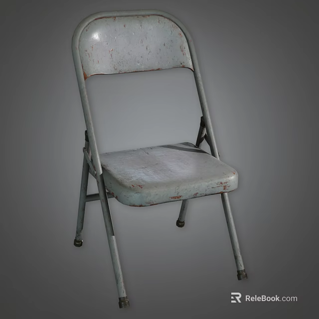 Vintage Folding Leisure Chair With White Worn Finish And Metal Frame Seat Backrest 3d model 