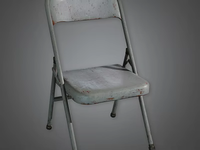 Vintage Folding Leisure Chair With White Worn Finish And Metal Frame Seat Backrest 3d model